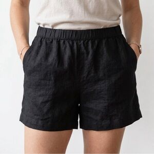 Philosophy Black High-Waist Elastic Linen-Blend Shorts Republic Clothing